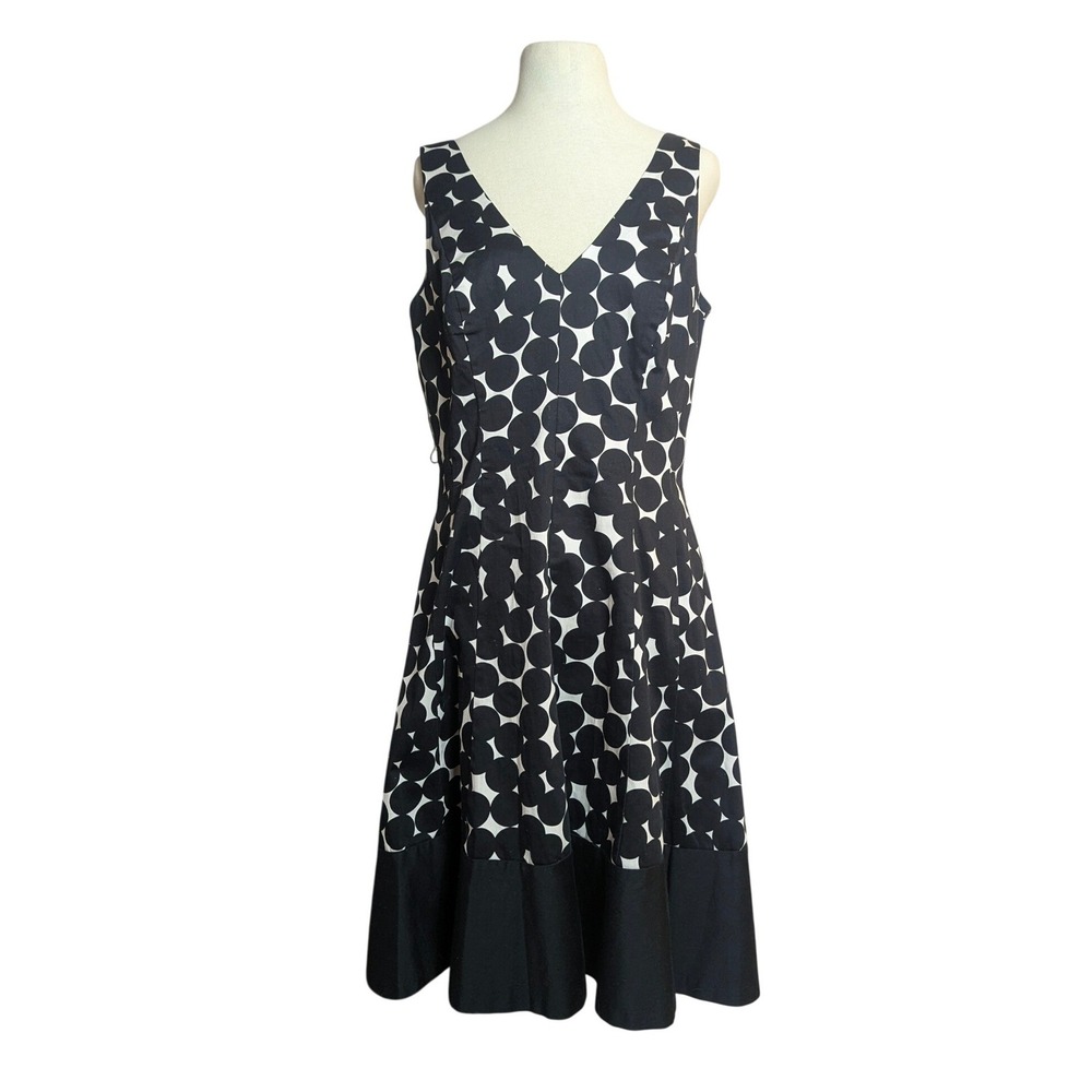 Maggy London Womens Black White Polka Dot‎ Fit Flare V-Neck Dress Size 8